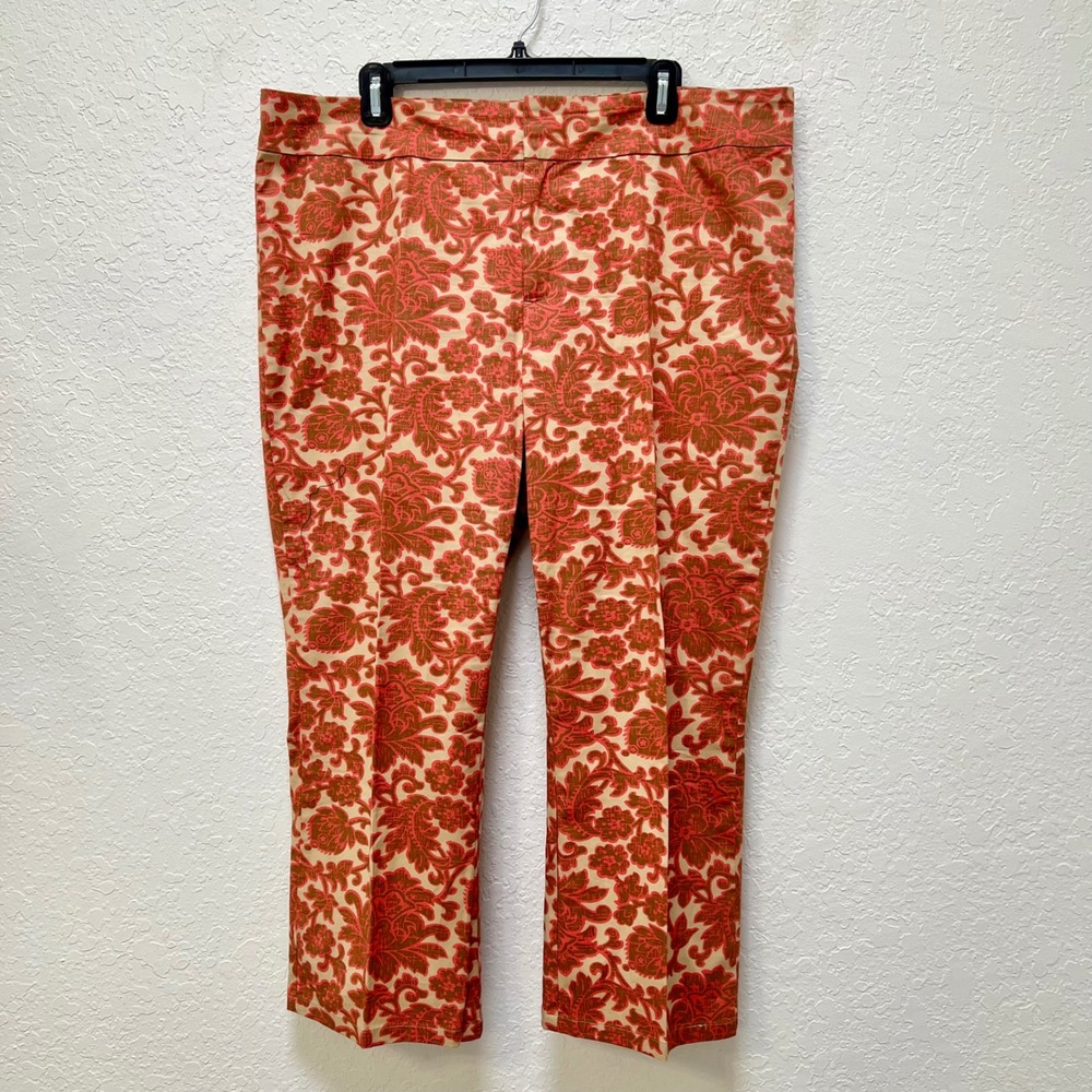 Old Navy Womens 16 Coral Tan‎ Floral Damask Stretch Straight Leg Ankle Pants